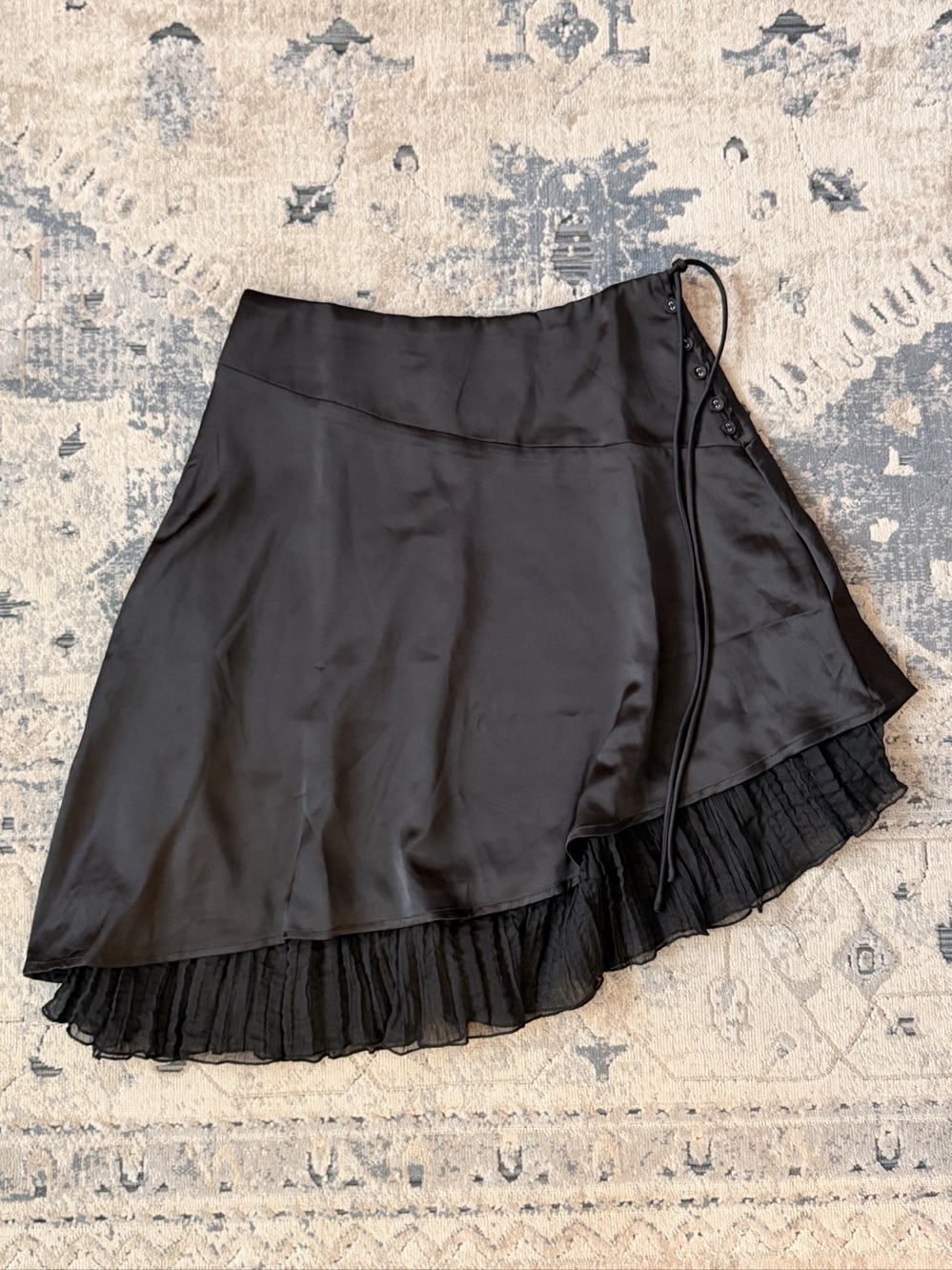 Rosemead Satin Skirt Black Ruffle Hem